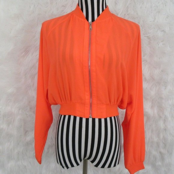 Umgee Tops - Umgee Orange Neon Long Sleeve Front Zip Top Size M